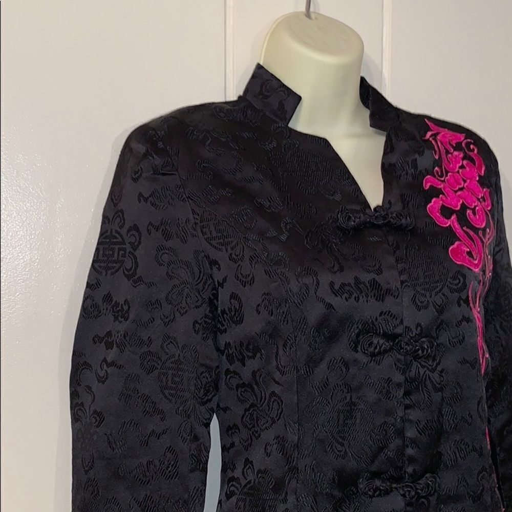 Silver Dragon oriental black & pink jacket - Picture 4 of 8